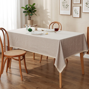 Mantel de Lino y Algodón Moderno Personalizable al por Mayor, Tejido Liso con Encaje, Blanco, Antipolvo, Ecológico, para Uso Doméstico - Product Image 1