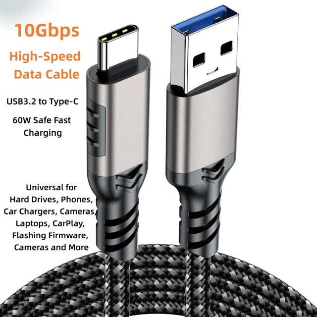 USB3.2 Gen2 10Gbps USB-A to C Cable 5A Fast Charging Nylon Braid for NVMe & Android Data Mobile Phone Camera Computer