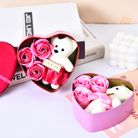 Neue Edition Herzförmige Blechdose Geschenkset 3 Herzförmige Seifenblumen Konservierte Blumen und Künstlicher Rosenstrauß