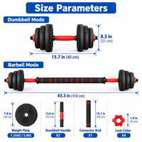 Ensemble de poids réglables de 20 kg, haltères détachables, barre de musculation, kettlebell, combo en fonte, équipement de musculation pour la salle de sport