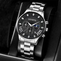 Jam Tangan Quartz Kalender Pria Mewah, Jam Tangan Bisnis Fashion Pria, Jam Tangan Pria Reloj Hombre, Set Perhiasan Salib 3PCS/Set