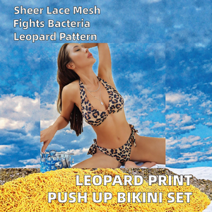 Women's High Waist Halter Neck Swimsuit Set Sexy <b>Bikini</b> Push Plaid Anti-Bacterial Lace Mesh <b>Sheer</b> OEM Service Swimwear GUANGXI - Product Image 2