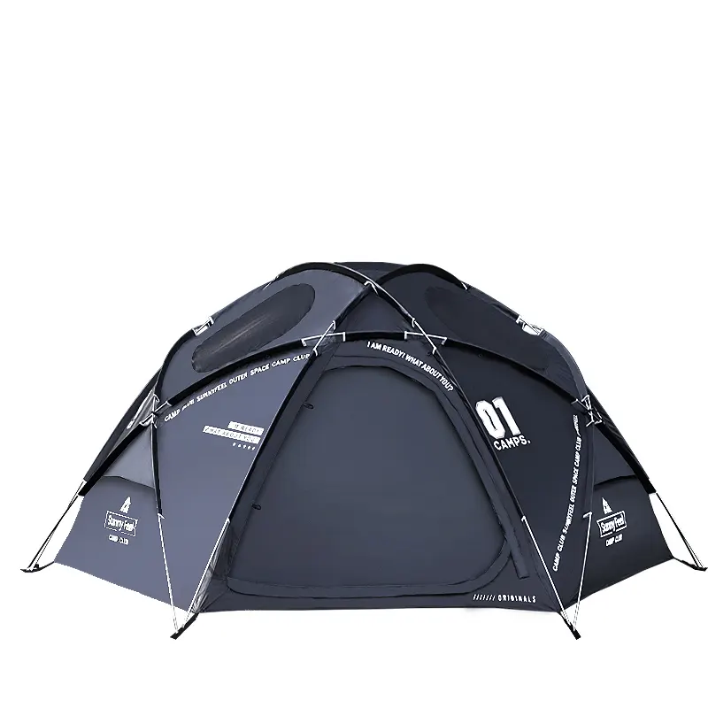 Tenda da campeggio con palo in alluminio sferico nero di lusso all'aperto per famiglie di alta qualità