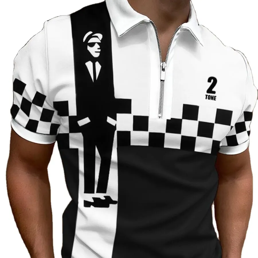Cross-border stand-alone, instant pass men lapel SKA style casual POLO shirt shirt with short sleeve zipper