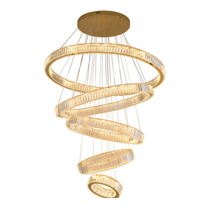 יוקרה טבעות מעגל מודרני יוקרתי טבעות עגולות תקרה גבוהה גרם מדרגות נברשת נירוסטה תלייה - Product Image 5