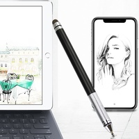Stylet capacitif double-tactile 2-en-1 avec corps métallique pour téléphones et tablettes ; Stylo promotionnel pour dessin et écriture à pointe fine