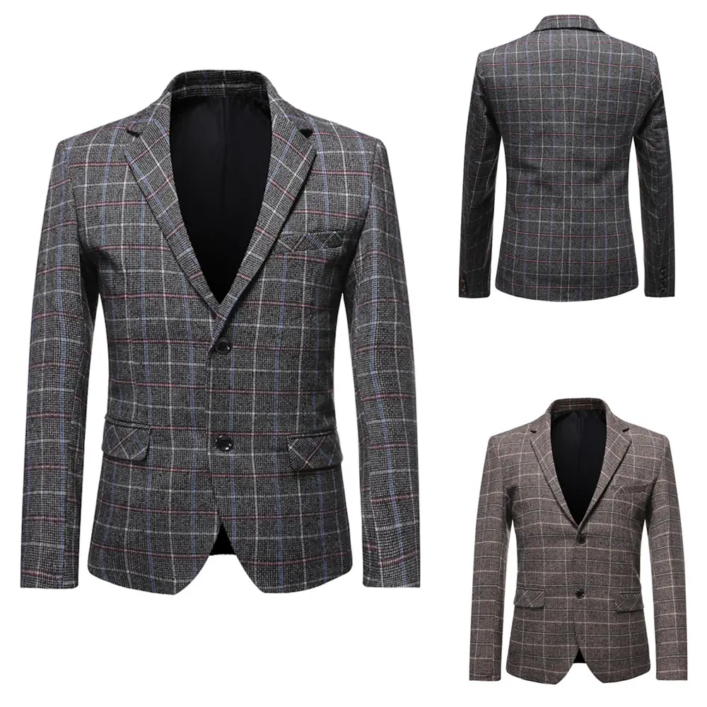 Men's casual suit 2022 autumn and winter new British plaid slim suit quality jacket suit men