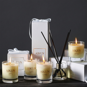 AIKUN Manufacturer Customizable Long-lasting Soy Wax Scented Candles Essential Aroma Glass Reed <b>Diffuser</b> Set for Living <b>Room</b> - Product Image 1