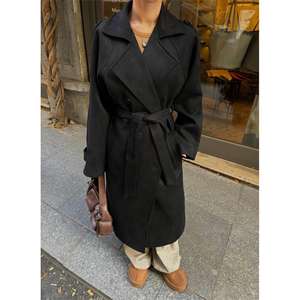 Manteau trench en daim pour femme MiseLa, noir, manches longues, décontracté, chaud, tissu tissé - Product Image 4