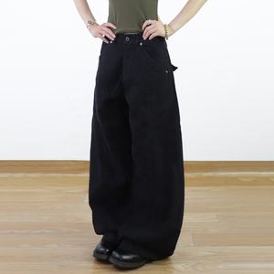 Pantalons <span class=keywords><strong>chino</strong></span> baggy en sergé sur mesure LARSUR, jambe incurvée en forme de sabre, taille haute, coupe décontractée, pantalon en denim pour femmes - Product Image 1