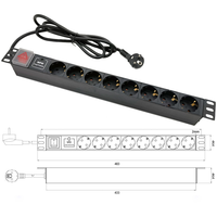 PDU de rack allemand 19'' 1U avec protection contre les surtensions, en alliage d'aluminium, avec interrupteur marche/arrêt et 8 prises Schuko, unité de distribution d'alimentation industrielle