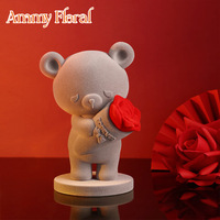 AM-GCB05 Ammy Mignon Ours avec Boîte Cadeau Rose, Expression d'Amour, Bouquet de Fleurs, Pièce Décorative