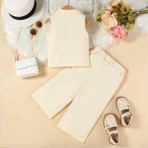 Conjunto <span class=keywords><strong>de</strong></span> Verano para Niña 2026, <span class=keywords><strong>Chaleco</strong></span> sin Mangas Beige Rosa + Pantalones con Botones, Conjunto <span class=keywords><strong>de</strong></span> 2 Piezas - Product Image 6