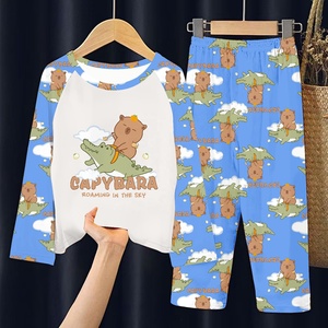 <span class=keywords><strong>Pijamas</strong></span> Capybara para niños, Primavera Verano 2025, conjunto de ropa de dormir fina de manga larga para niños pequeños, <span class=keywords><strong>niñas</strong></span>, ropa de dormir con estampado completo de dibujos animados - Product Image 2