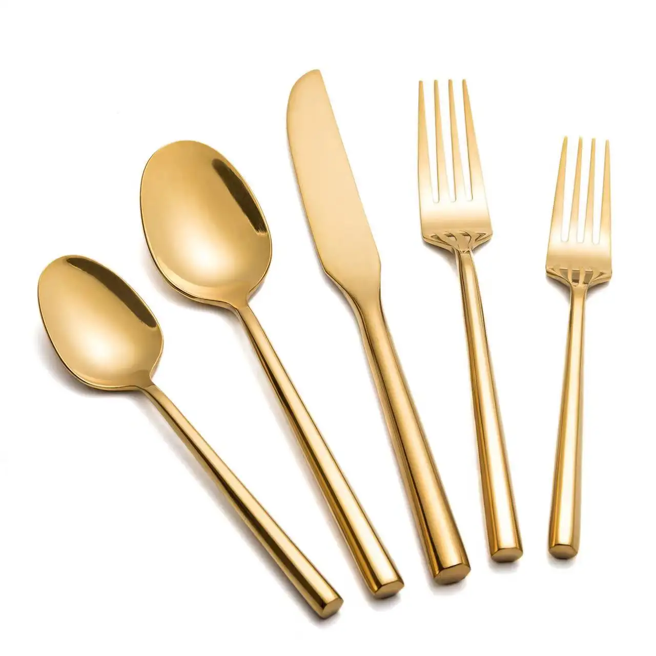 Penjualan pabrik 18/0 baja tahan karat peralatan makan dipoles 5 buah Set sendok garpu besar restoran Hotel perak Set dapat digunakan kembali
