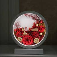 Lampe LED de chevet minimaliste faite à la main avec 6 têtes de roses éternelles sous cadre en verre, décoration intérieure, Saint-Valentin, remise de diplôme