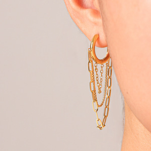 Boucles d'oreilles créoles à pampilles multicouches en acier inoxydable plaqué or 18 carats, boucles d'oreilles de luxe pour femme - Product Image 2