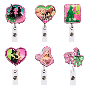 Wicked Color Glitter Acrylic Reel Clip Flatbacks Plastic for Nurse Work Badge Keychain Card Holder Work Permit Clip Decoration