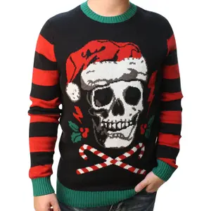男性は醜いクリスマスセータージャカードメリークリスマススカルセーターパーティーフェスティバルニットプルオーバーセーターのためのギフトを変えました