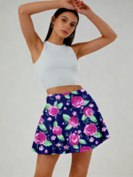 Mini-jupe trapèze taille naturelle pour femme, motif floral bleu marine et rose, style Y2K rétro décontracté
