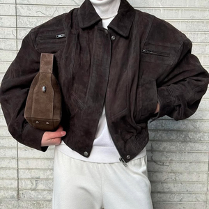 Colheita Comprimento Senhoras Outono Jaqueta De Couro Moda Alta Qualidade Mulheres Camurça Jaqueta De Couro - Product Image 1