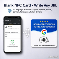 Carte de commentaires Google NFC vierge, Carte de commentaires Google en français, Carte de table en acrylique réinscriptible en 16 langues pour les commentaires 5 étoiles
