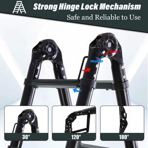 Escadas de Alumínio em Forma de A com Plataforma para Ferramentas e Rodas Móveis para Uso em Casa, Cozinha e Armazém para Trabalho ao Ar Livre - Product Image 3