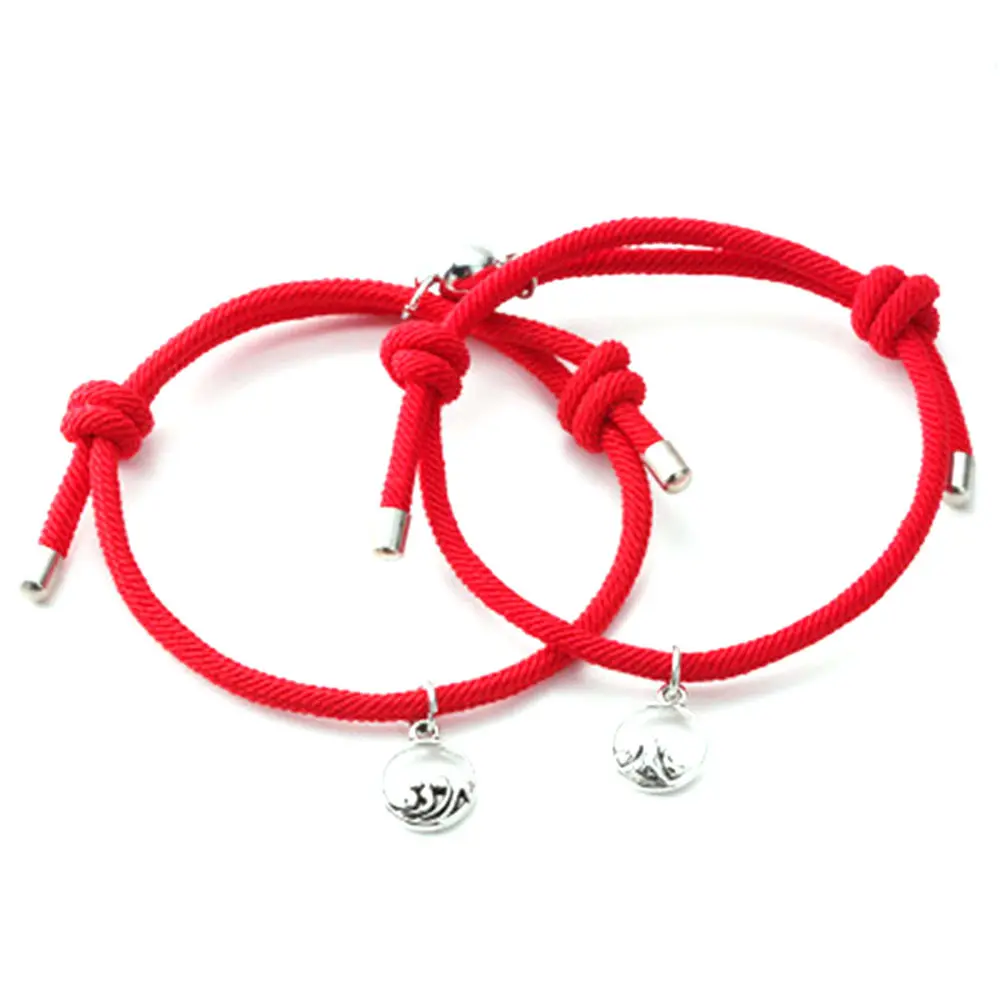 Couples Multiple Styles Solid Color Bracelet Custom Adjustable Cord Charm Bracelet With Magnet