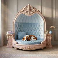 Lit Canapé de Luxe Traditionnel pour Animaux de Compagnie, en Bois Massif, Style Baroque Français, en Velours Capitonnée, Meuble pour Animaux pour Appartement, Villa et Hôtel