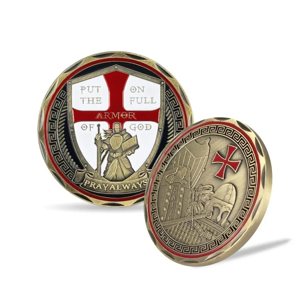 High Quality Custom Coin God of Armor Metal Coin 3D Two-tone Plating Antique Custom Soft Enamel Challenge Coin with Box