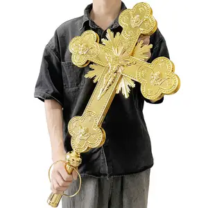 HT Religion Product Manufacture Orthodox Catholic Big Cross Double Sided Carving Handhold Crucifix Blessing Cross