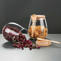 Joli pot en verre borosilicate avec couvercle en bambou, hermétique, écologique, de qualité alimentaire, grande capacité, pour épices et café