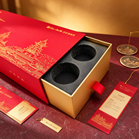 Boîte cadeau à thé personnalisée, boîte d'emballage en papier rouge et or avec estampage à chaud et insert en mousse EVA pour boîte à thé