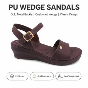 <span class=keywords><strong>Sandales</strong></span> compensées basses pour femmes en cuir PU à bride unique avec boucle dorée, antidérapantes, confortables et élégantes - Product Image 2