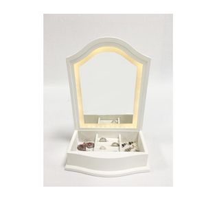 Petite table de maquillage en bois avec miroir et éclairage LED pour femmes et filles, boîte à bijoux pour bagues, colliers, bracelets, couleur ivoire, finition mate - Product Image 5