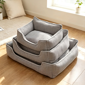 Cama para Mascotas Personalizada de Felpa Suave con Rayas y Funda Extraíble, Colchoneta para Dormir para Todas las Estaciones, Sofá Cama para Perros y Gatos Medianos y Grandes - Product Image 1
