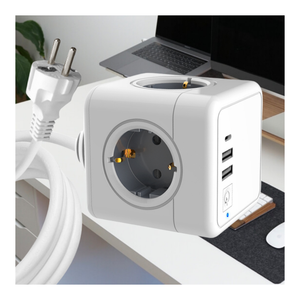 ปลั๊กไฟฟ้าแบบยุโรป 4 ช่องเสียบ EU พร้อมที่ชาร์จแบบพกพา 2USB1C 16A ปลั๊กไฟฟ้าแบบพกพา 4 ช่องเสียบพร้อมสายเคเบิลยาว 1.5 เมตร - Product Image 5