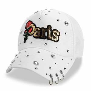 Nueva Gorra de Béisbol de Lona de 6 Paneles con Letra, Anillo de Hierro, Algodón Mercerizado y Diamante de Punta, Estilo Marinero, Protección Solar, para Ocio al Aire Libre - Product Image 3