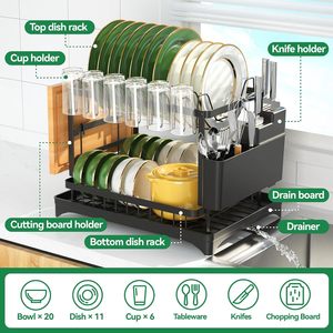 ชั้นวางจานแบบพับได้ 2 ชั้น ประหยัดพื้นที่ พร้อมที่คว่ำจานและช้อนส้อม - Product Image 4