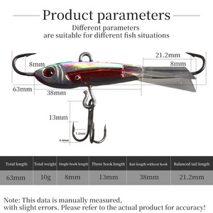 Señuelo de pesca biomimético de 63mm y 10g, cebo duro para pesca en hielo, cebos de agua dulce para peces de aguas medias, YJQ48 - Product Image 4