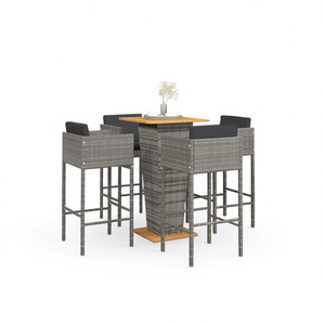 Conjunto de Bar Cuadrado de Ratán Gris para Exteriores, Muebles de Bar Ligeros de Estilo Moderno y Contemporáneo, Silla con Estructura Metálica y Respaldo de Listones - Product Image 1