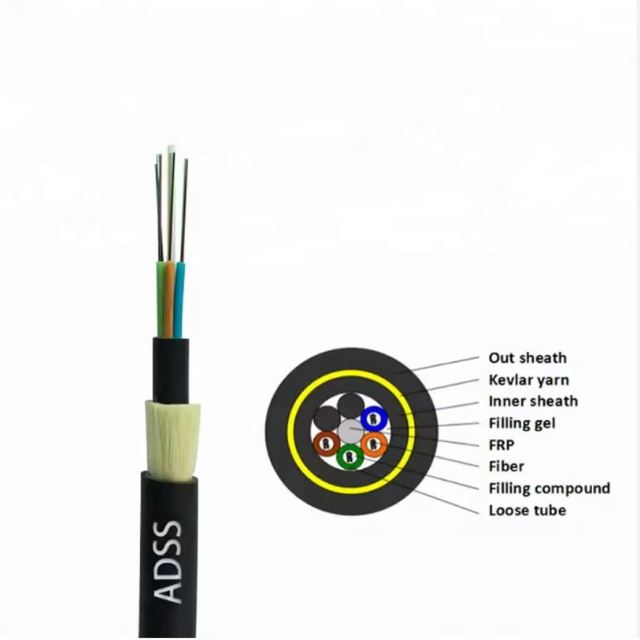 ADSS-48F-120M Span Aerial Fiber Optical Cable PE Jacket FTTH ADSS 48 Core SM Fiber Optic Cable FTTH ADSS