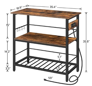 <span class=keywords><strong>Table</strong></span> de rangement rustique marron noir pour îlot de cuisine Station de café à 3 niveaux Support pour <span class=keywords><strong>micro</strong></span>-ondes Prise de courant en bois pour la salle à manger à la maison - Product Image 3
