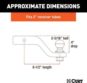 Nuovo Gancio di Traino CURT 45332 in Acciaio Forgiato con Sfera da 2-5/16 Pollici, Adatto per Ricevitore da 2 Pollici, 15.000 Libbre, Abbassamento di 4 Pollici - Product Image 2