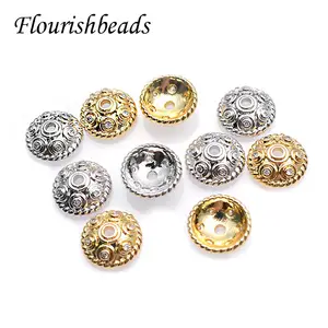 Silver Gold Plated CZ Paved Copper Flower Spacer Beads For End Jewelry Making Findings