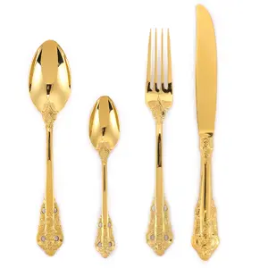 Manufacturers Plates Gold Knife Fork Spoon Flatware Set Jieyang Manufacturers Cutlery Set 4pcs SS304 Flatware Set