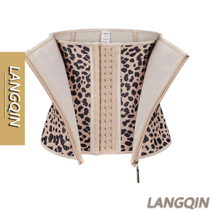 LANGQIN Corset amincissant en latex à imprimé léopard, respirant, avec fermeture éclair et crochets, contrôle ferme, effet sablier pour <span class=keywords><strong>femme</strong></span> - Product Image 1