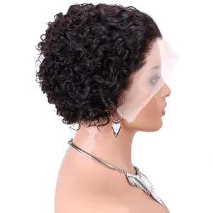 Горячая распродажа 1B # 100% человеческие волосы ручной вязки 13*4 дюймов спереди кружева короткие парики для черных женщин