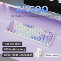 Ajazz AK690 Tri Mode Mechanical Gaming Keyboard Wired with Knob 65% Hot-swap RGB Backlit Compact Keyboards for Game/office