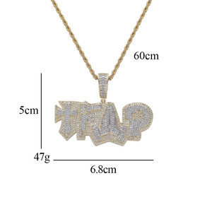 Pendentif lettre TRAP, ensemble d'accessoires hip hop, collier lettre anglaise en zircon style trap - Product Image 3
